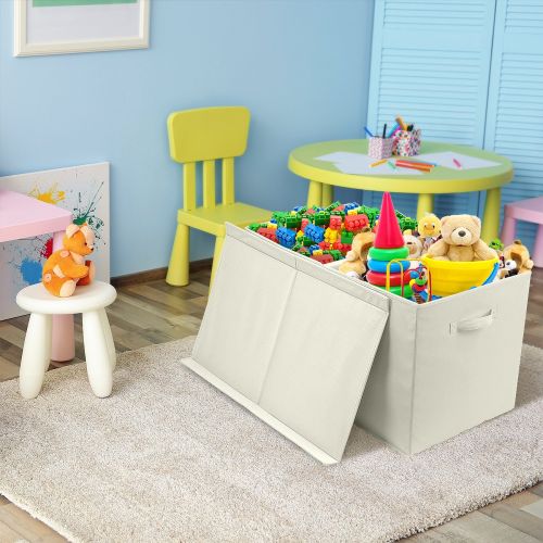  Sorbus Toy Chest with Flip-Top Lid, Kids Collapsible Storage for Nursery, Playroom, Closet, Home Organization, Large (Beige)