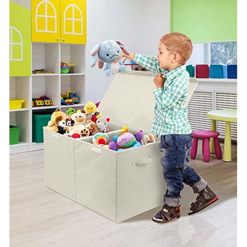  Sorbus Toy Chest with Flip-Top Lid, Kids Collapsible Storage for Nursery, Playroom, Closet, Home Organization, Large (Beige)