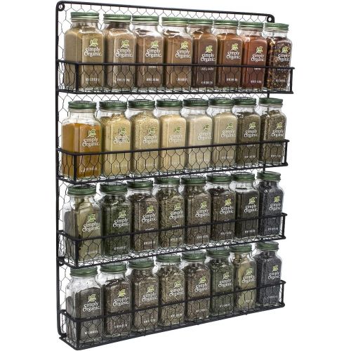  Sorbus Spice Rack Organizer [4 Tier] Country Rustic Chicken Herb Holder, Wall Mounted Storage Rack, Great for Storing Spices, Household Items and More (Black)