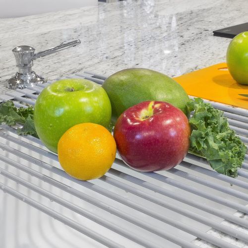  Sorbus Roll-Up Dish Drying Rack [Large 20.5 X 13] Over The Sink Drying Mat,- Multipurpose Dish Drainer - Fruits and Vegetable Rinser - Durable Silicone Covered Stainless Steel (War