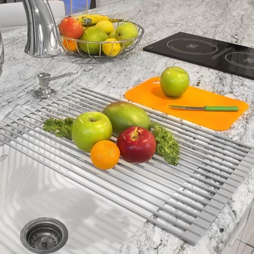  Sorbus Roll-Up Dish Drying Rack [Large 20.5 X 13] Over The Sink Drying Mat,- Multipurpose Dish Drainer - Fruits and Vegetable Rinser - Durable Silicone Covered Stainless Steel (War