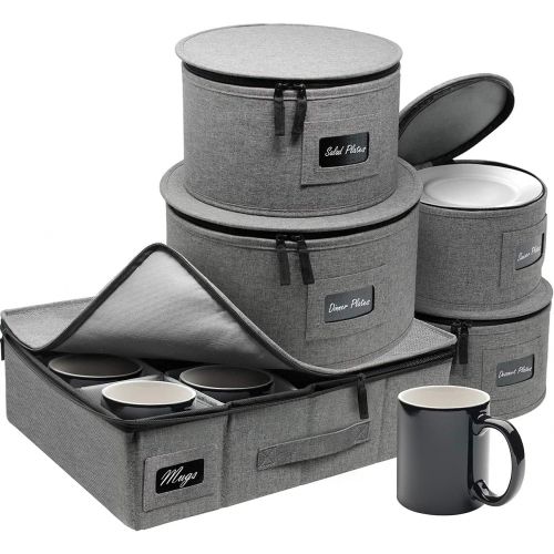  [아마존베스트]Sorbus China Dinnerware Storage Organizer Hard Shell 5-Piece Set for Protecting or Transporting  Service for 12  Round Plate and Cup holder with Quilted Felt Protection for Plate