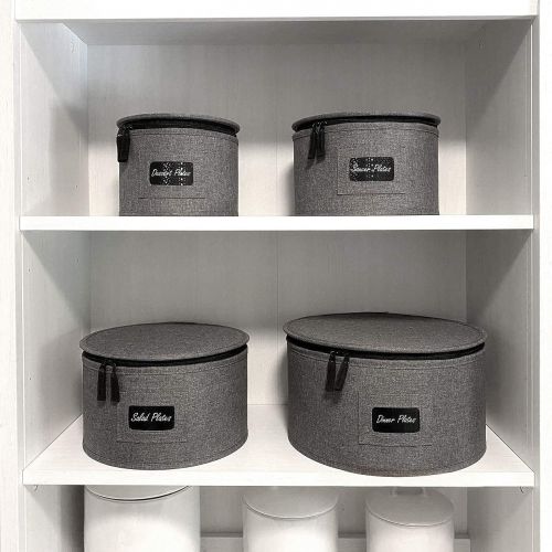  [아마존베스트]Sorbus China Dinnerware Storage Organizer Hard Shell 5-Piece Set for Protecting or Transporting  Service for 12  Round Plate and Cup holder with Quilted Felt Protection for Plate