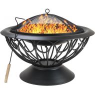 Sorbus Fire Pit Large, 30 Outdoor Fireplace, Backyard Patio Fire Bowl, Safety Mesh Cover and Poker Stick, Stylish Decorative Scroll Base, Great for Outdoor Heating, Bonfire, Grill,