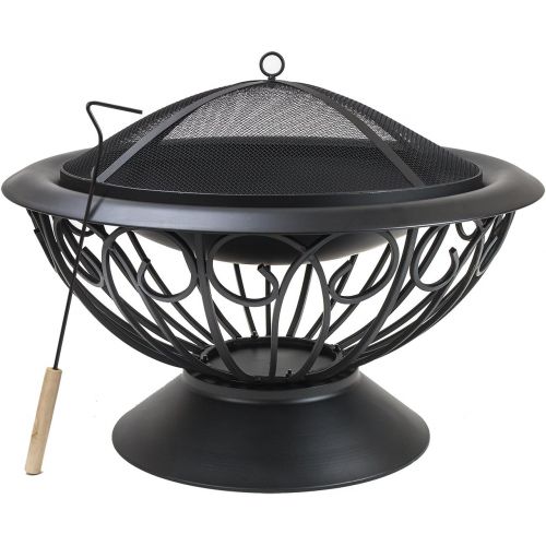  Sorbus Fire Pit Large, 30 Outdoor Fireplace, Backyard Patio Fire Bowl, Safety Mesh Cover and Poker Stick, Stylish Decorative Scroll Base, Great for Outdoor Heating, Bonfire, Grill,