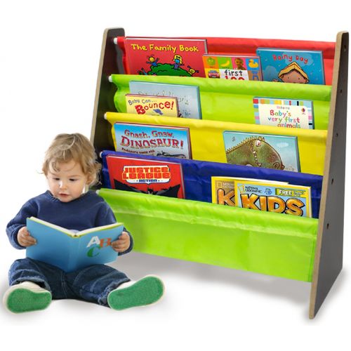  Sorbus Kids Bookshelf - Bright Primary Color Pockets Toddler Bookcase -Features Sling Pockets for Books & Toys-Great for Bedroom, Playroom, Book Store, Classroom, Toddler Gym, Dayc