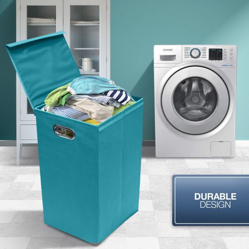  Sorbus Laundry Hamper Sorter with Lid Closure  Foldable Hamper, Detachable Lid, Portable Built-in Handles for Easy Transport  Single (Aqua)