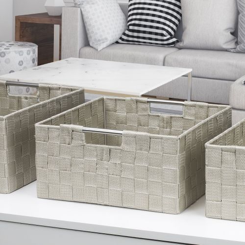  Sorbus Storage Box Woven Basket Bin Container Tote Cube Organizer Set Stackable Storage Basket Woven Strap Shelf Organizer Built-in Carry Handles (Gray)