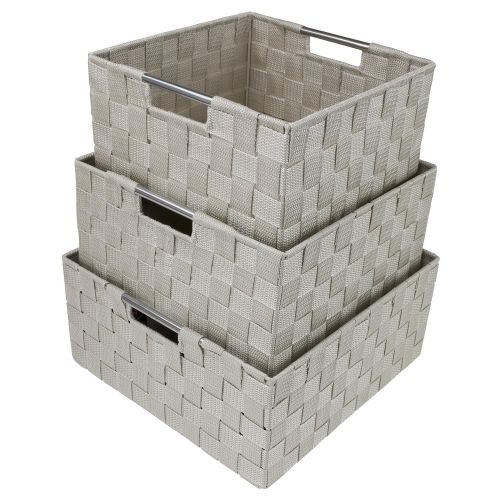  Sorbus Storage Box Woven Basket Bin Container Tote Cube Organizer Set Stackable Storage Basket Woven Strap Shelf Organizer Built-in Carry Handles (Gray)