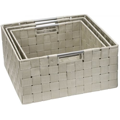  Sorbus Storage Box Woven Basket Bin Container Tote Cube Organizer Set Stackable Storage Basket Woven Strap Shelf Organizer Built-in Carry Handles (Gray)