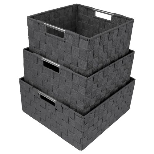  Sorbus Storage Box Woven Basket Bin Container Tote Cube Organizer Set Stackable Storage Basket Woven Strap Shelf Organizer Built-in Carry Handles (Gray)
