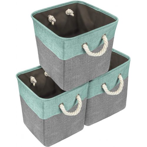  Sorbus Storage Large Basket Set [3-Pack] Big Rectangular Fabric Collapsible Organizer Bin with Cotton Rope Carry Handles for Linens, Toys, Clothes, Kids Room, Nursery (Woven Rope B