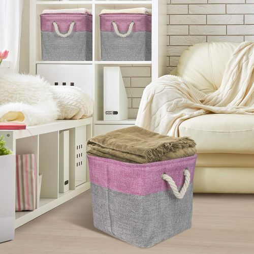  Sorbus Storage Large Basket Set [3-Pack] Big Rectangular Fabric Collapsible Organizer Bin with Cotton Rope Carry Handles for Linens, Toys, Clothes, Kids Room, Nursery (Woven Rope B