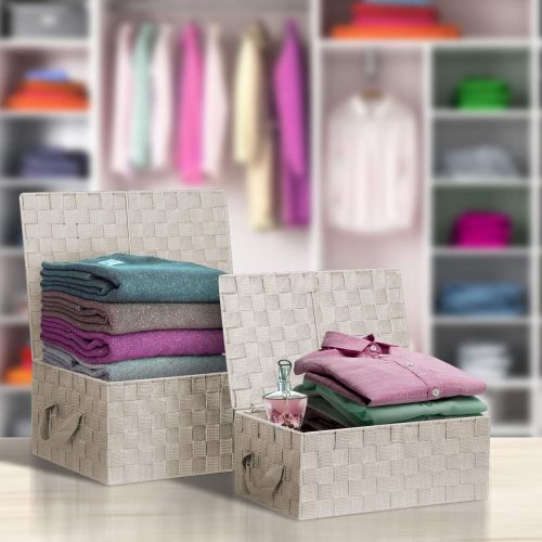  Sorbus Storage Box Woven Basket Bin Container Tote Cube Organizer Set Stackable Storage Basket Woven Strap Shelf Organizer Built-in Carry Handles (Aqua)