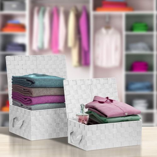  Sorbus Storage Box Woven Basket Bin Container Tote Cube Organizer Set Stackable Storage Basket Woven Strap Shelf Organizer Built-in Carry Handles (Aqua)