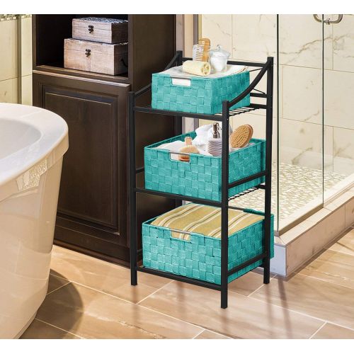  Sorbus Storage Box Woven Basket Bin Container Tote Cube Organizer Set Stackable Storage Basket Woven Strap Shelf Organizer Built-in Carry Handles (Aqua)