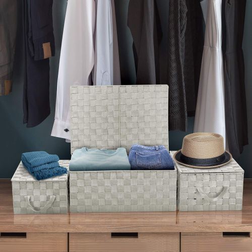  Sorbus Storage Box Woven Basket Bin Container Tote Cube Organizer Set Stackable Storage Basket Woven Strap Shelf Organizer Built-in Carry Handles (Aqua)