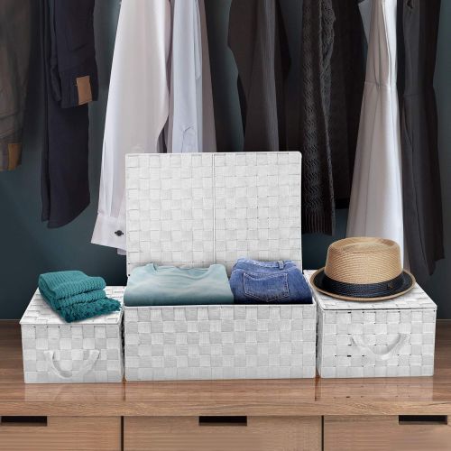  Sorbus Storage Box Woven Basket Bin Container Tote Cube Organizer Set Stackable Storage Basket Woven Strap Shelf Organizer Built-in Carry Handles (Aqua)