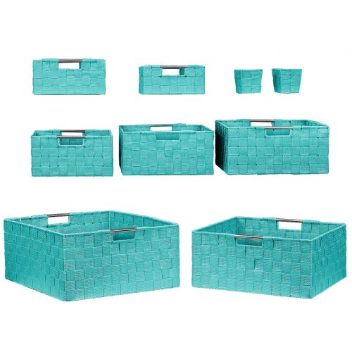  Sorbus Storage Box Woven Basket Bin Container Tote Cube Organizer Set Stackable Storage Basket Woven Strap Shelf Organizer Built-in Carry Handles (Aqua)