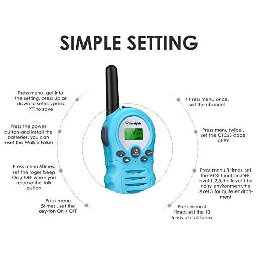  [아마존베스트]Sorulykin Walkie Talkies for Kids 22 Channels, 2 Way Radio Up to 3KM/2 Miles Long Range Handheld Interphone, Best Gift Toys for Age 3-12 Boys and Girls to Outside Adventure, Blue 2