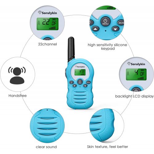  [아마존베스트]Sorulykin Walkie Talkies for Kids 22 Channels, 2 Way Radio Up to 3KM/2 Miles Long Range Handheld Interphone, Best Gift Toys for Age 3-12 Boys and Girls to Outside Adventure, Blue 2