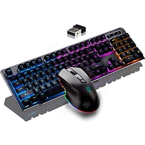  [아마존베스트]Soseeln Rechargeable Keyboard and Mouse,Suspended Keycap MECHANICAL FEEL Backlit Gaming Keyboard Mouse-Fast Charging,Wireless 2.4G Drive Free,Adjustable Breathing Lamp,Anti-ghosting,12 Mul