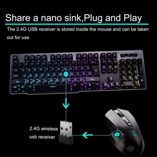  [아마존베스트]Soseeln Rechargeable Keyboard and Mouse,Suspended Keycap MECHANICAL FEEL Backlit Gaming Keyboard Mouse-Fast Charging,Wireless 2.4G Drive Free,Adjustable Breathing Lamp,Anti-ghosting,12 Mul