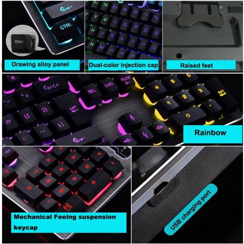  [아마존베스트]Soseeln Rechargeable Keyboard and Mouse,Suspended Keycap MECHANICAL FEEL Backlit Gaming Keyboard Mouse-Fast Charging,Wireless 2.4G Drive Free,Adjustable Breathing Lamp,Anti-ghosting,12 Mul