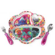 Sosha Kids Trolls Plates Bundle: Divided Plate, Spoon & Fork Mealtime Set (3 Items)