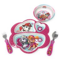 Sosha Kids Paw Patrol Girls Plates Bundle: Divided Plate, Cereal Bowl, Spoon & Fork Mealtime Set (4 Items)