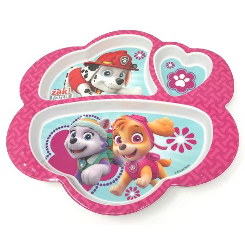  Sosha Kids Paw Patrol Girls Plates Bundle: Divided Plate, Cereal Bowl, Spoon & Fork Mealtime Set (4 Items)