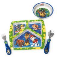 Sosha Kids Paw Patrol Boys Plates Bundle: Divided Plate, Cereal Bowl, Spoon & Fork Mealtime Set (4 Items)