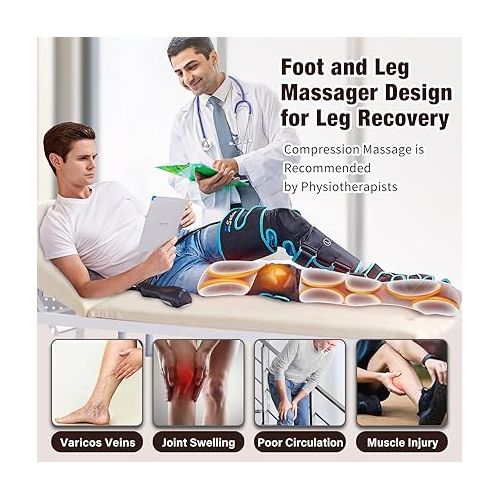  Sotion Leg Massager with Heat and Compression for Circulation & Recovery, Upgraded Foot Calf Thigh Sequential Massager Device with Handheld Controller, 4 Modes 4 Intensities, Help for Leg Pain Relief