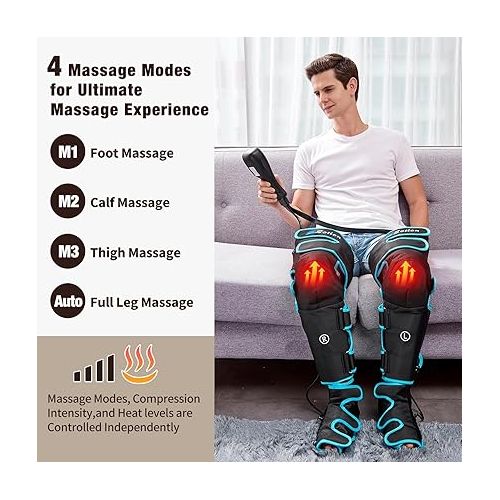  Sotion Leg Massager with Heat and Compression for Circulation & Recovery, Upgraded Foot Calf Thigh Sequential Massager Device with Handheld Controller, 4 Modes 4 Intensities, Help for Leg Pain Relief