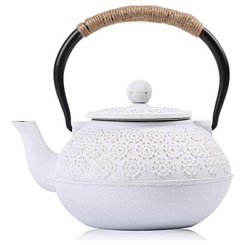  Cast Iron Teapot, Sotya Tetsubin Japanese Tea Kettle (1200ml, White)