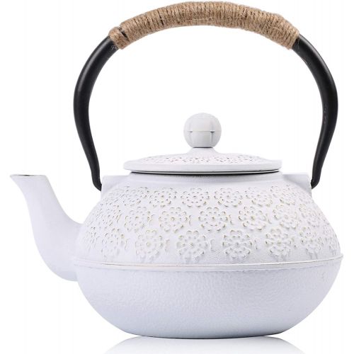  Cast Iron Teapot, Sotya Tetsubin Japanese Tea Kettle (1200ml, White)