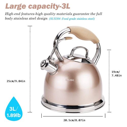  Sotya Tea Kettle Best 3 Quart induction Modern Stainless Steel Surgical Whistling Teapot -Tea Pot For Stove Top (3L, Rose-gold)