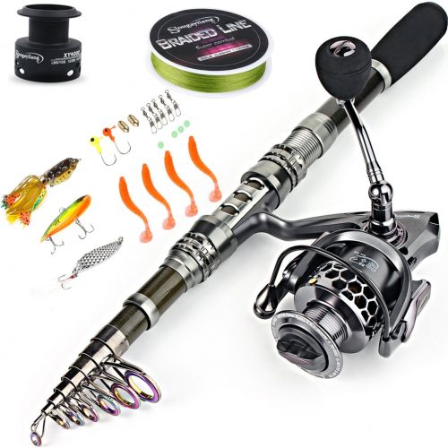  Sougayilang Fishing Rod Combos with Telescopic Fishing Pole Spinning Reels Fishing Carrier Bag for Travel Saltwater Freshwater Fishing