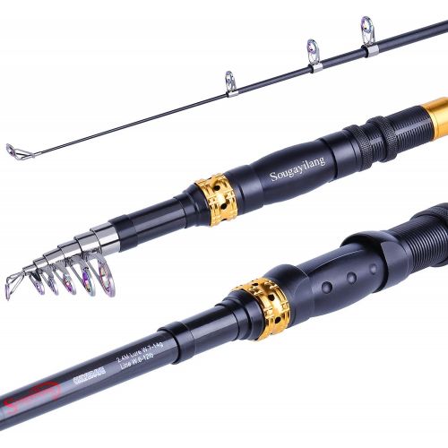  Sougayilang Telescopic Fishing Rod - 24 Ton Carbon Fiber Ultralight Fishing Pole with CNC Reel Seat, Portable Retractable Handle, Stainless Steel Guides for Bass Salmon Trout Fishi