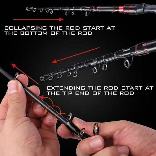  Sougayilang Telescopic Fishing Rod, Carbon Fiber Spinning & Casting Rod, Lightweight Fishing Pole Designed for Bass, Trout, Salmon, Steelhead, for Fresh & Saltwater