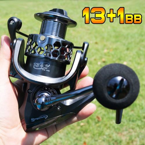  Sougayilang Fishing Reel 13+1BB Light Weight Ultra Smooth Aluminum Spinning Fishing Reel with Free Spare Graphite Spool