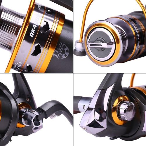  Sougayilang Spinning Fishing Reels with Left/Right Interchangeable Collapsible Wood Handle Powerful Metal Body 5.2:1/5.1:1 Gear Ratio Smooth 11BB for Inshore Boat Rock Freshwater S