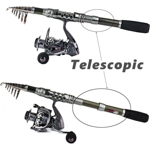  Sougayilang Spinning Fishing Rod and Reel Combos Portable Telescopic Fishing Pole Spinning reels for Travel Saltwater Freshwater Fishing