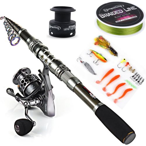  Sougayilang Spinning Fishing Rod and Reel Combos Portable Telescopic Fishing Pole Spinning reels for Travel Saltwater Freshwater Fishing