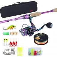 Sougayilang Fishing Rod Reel Combo，Carbon Fiber Protable Casting Spinning & Fishing Pole and Colorful Casting & Spinning Reel for Travel 4 Pieces Freshwater