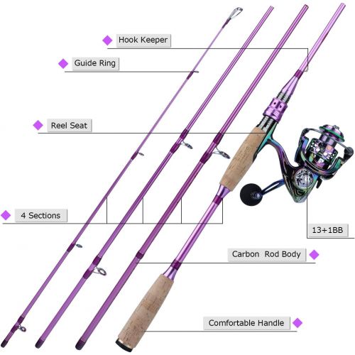  Sougayilang Fishing Rod Reel Combo，Carbon Fiber Protable Casting Spinning & Fishing Pole and Colorful Casting & Spinning Reel for Travel 4 Pieces Freshwater