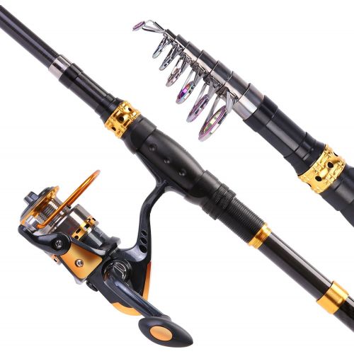  Sougayilang Fishing Rod Reel Combos Carbon Fiber Telescopic Fishing Pole with Spinning Reel for Travel Saltwater Freshwater Fishing