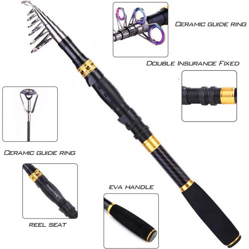  Sougayilang Fishing Rod Reel Combos Carbon Fiber Telescopic Fishing Pole with Spinning Reel for Travel Saltwater Freshwater Fishing