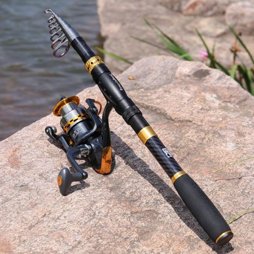  Sougayilang Fishing Rod Reel Combos Carbon Fiber Telescopic Fishing Pole with Spinning Reel for Travel Saltwater Freshwater Fishing