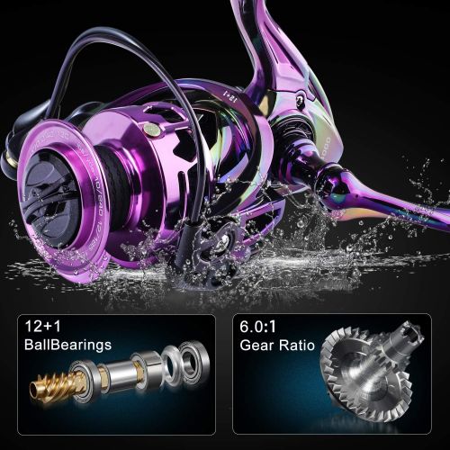  [아마존베스트]Sougayilang Spinning Fishing Reel 6.0:1 Gear Ratio Graphite Frame 12 + 1 BB Colourful Fishing Reel with 25 lbs Carbon Drag, Super Polymer Handles for Freshwater or Saltwater Spider